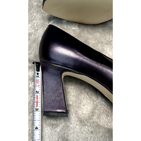Nine West Vintage Navy Blue Metallic Leather Pumps Y2K 90s Square Toe Womens 6.5 - Picture 8 of 9